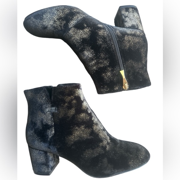kate spade Shoes - KATE SPADE Longley black gold spotted velvet ankle boots Size 7M